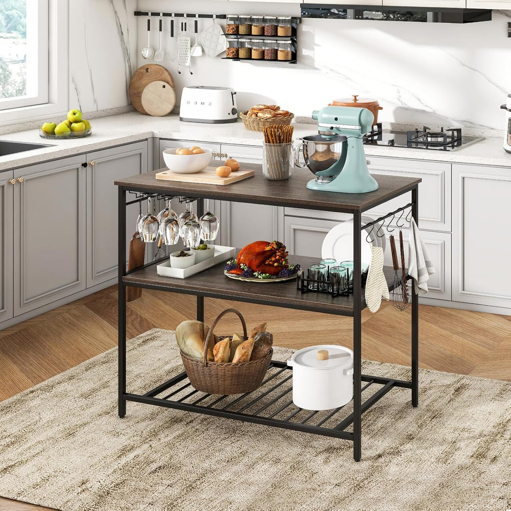 Giantex Kitchen Island with 3 Tier Storage Shelves, 48 Inch Baker Rack with S...