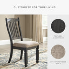 Signature Design by Ashley Tyler Creek Dining Room Upholstered Side Chair, 2 Count, Solid Wood, 19.25" H, Black and Grayish Black