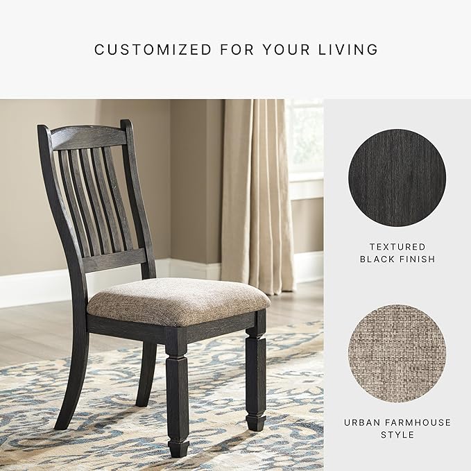 Signature Design by Ashley Tyler Creek Dining Room Upholstered Side Chair, 2 Count, Solid Wood, 19.25" H, Black and Grayish Black