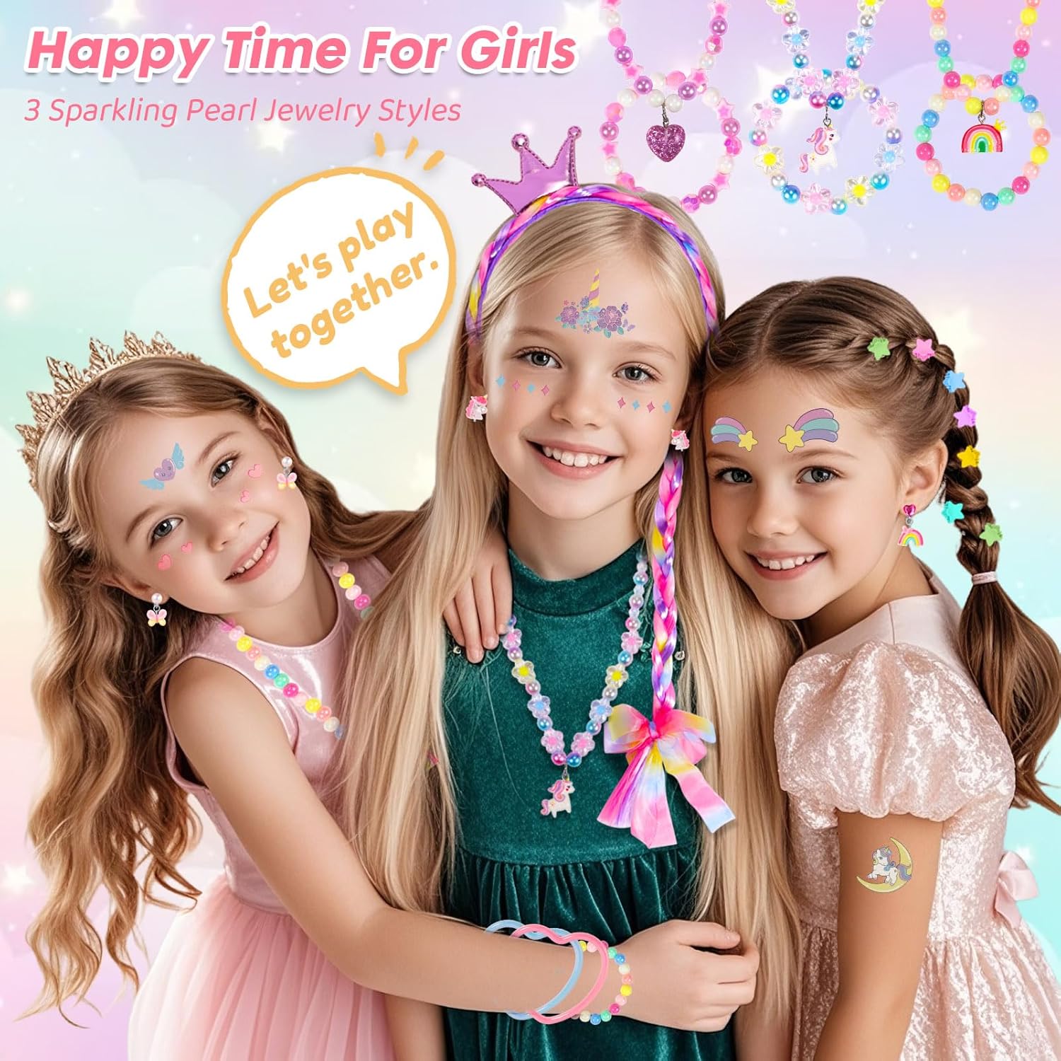 PinkSheep Unicorn Kids Jewelry for Girls: Toddler Princess Dress Up Unicorn Toy Set, Ring Necklace Bracelace Earing Clip for Little Girls, for Kids Toddler Jewelry Age 3-8