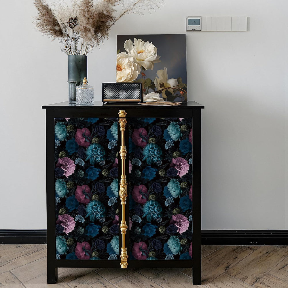 Livelynine 17.5x591" Black Floral Wallpaper Peel and Stick Moody Dark Vi...