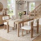 HNY Modern Farmhouse Boucle Dining Chairs Set of 4, White Sherpa Fabric Upholstered Dining Room Kitchen Chairs with Natural Wood Frame & Curved-Back, Armless Accent Wood Chairs for Dining Living Room