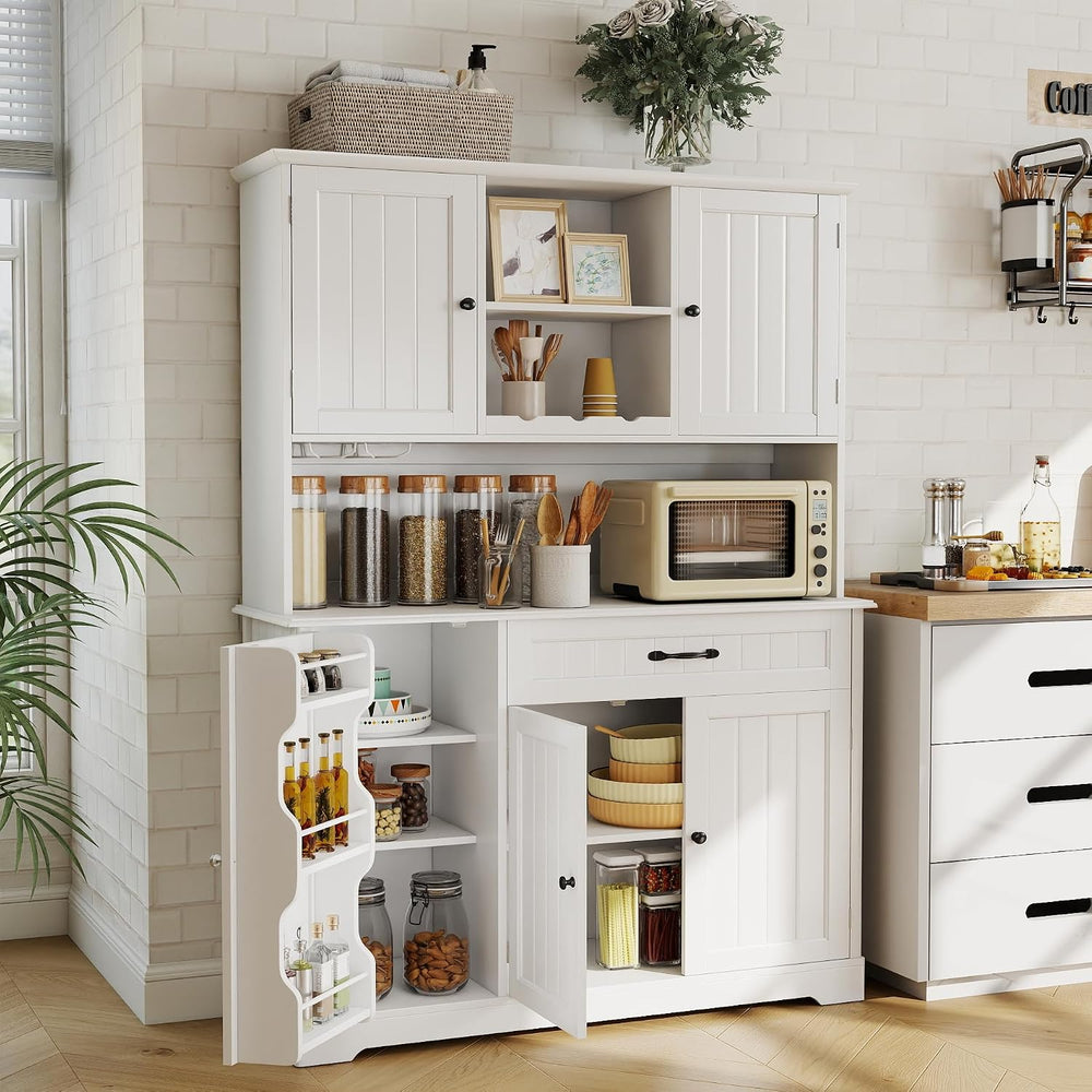 Gizoon Tall Kitchen Storage Cabinet with Door and Shelves White | Kitchen Pan...