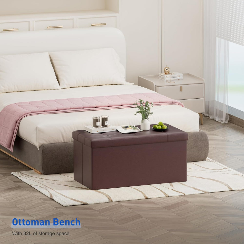 BRIAN & DANY 30 Inches Storage Ottoman Bench, Faux Leather Ottoman with S...
