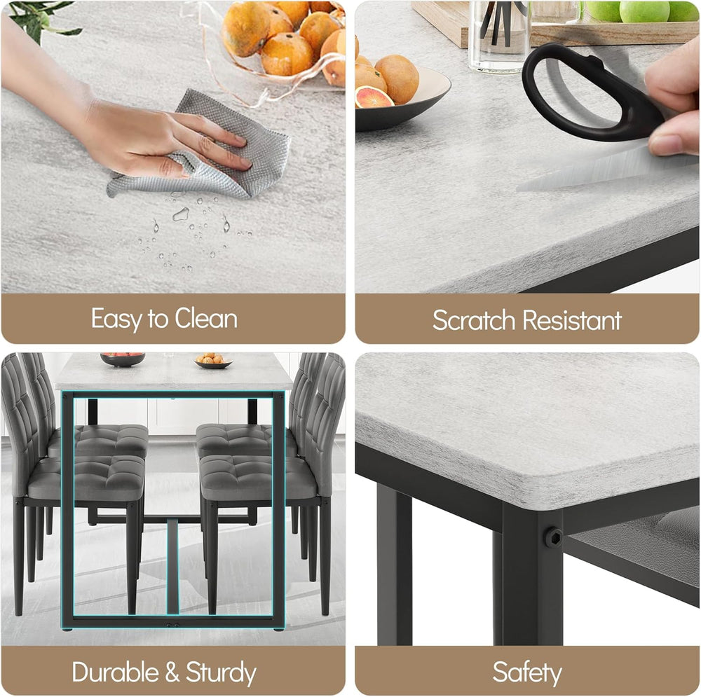 Dining Table Set for 4, PVC Faux Marble Kitchen Table Chairs Set of 4 with Up...
