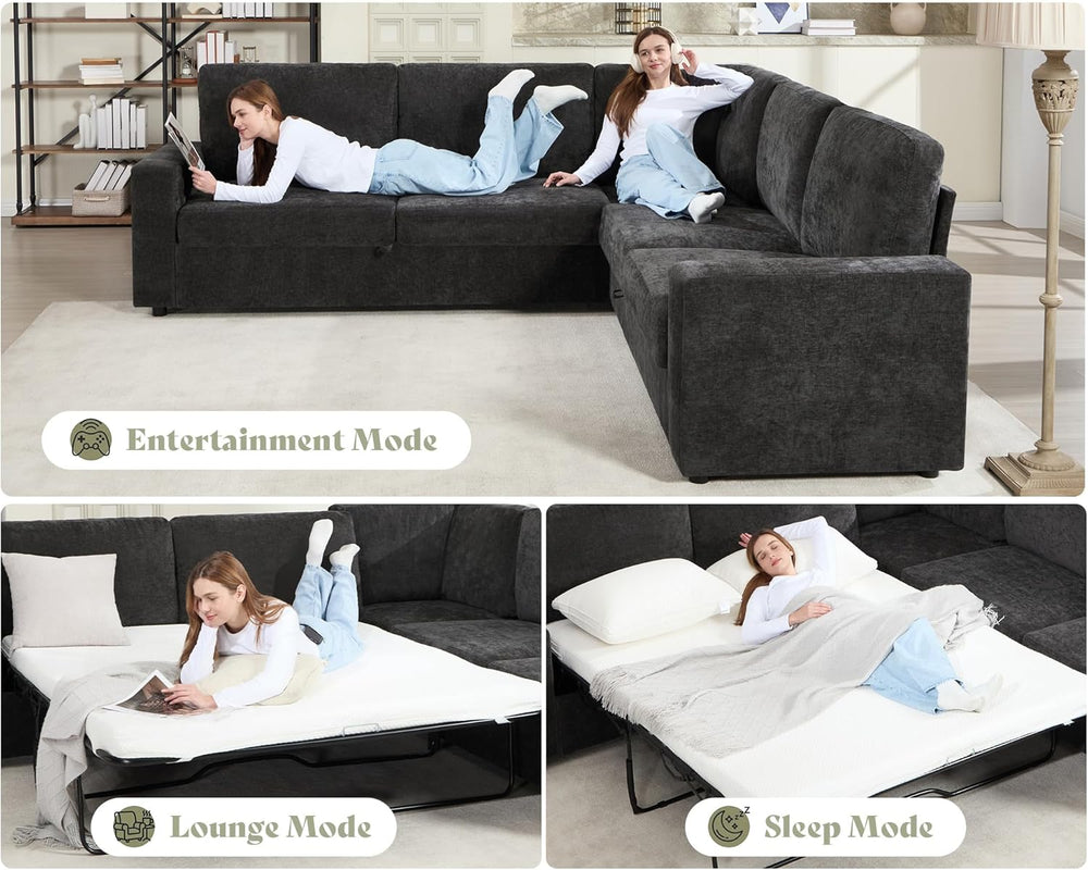 AMERLIFE 106" Sofa Bed, Couch with Pull Out Bed with Storage-Chenille Gr...