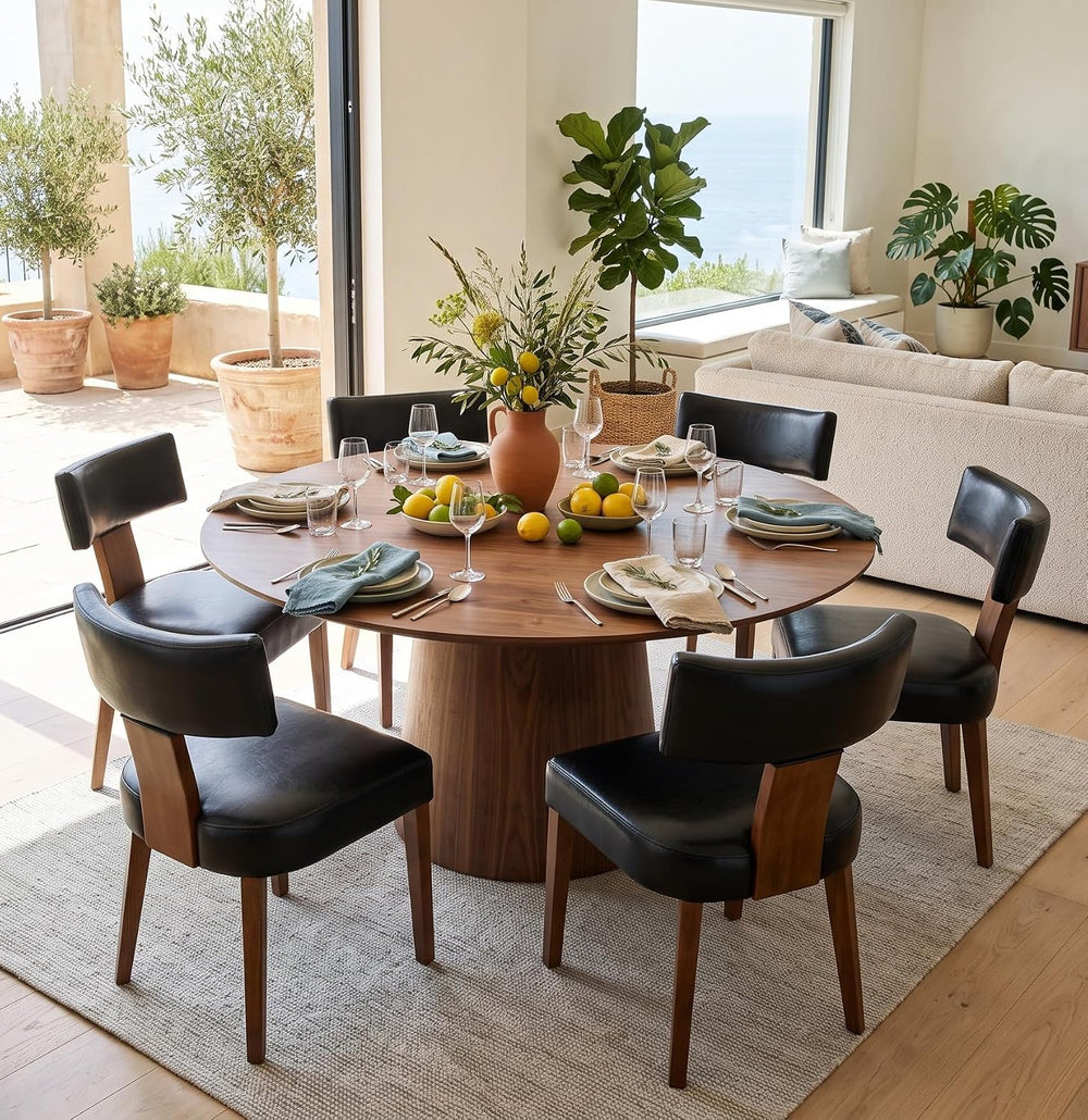 RIVOVA Mid Century Modern Dining Chairs Set of 6 PU Leather Upholstered Side ...