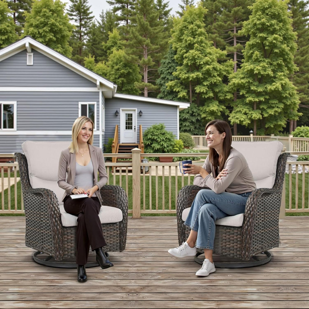 Outdoor Swivel Rocker Patio Chairs with 2 Ottomans - 5" Thick Cushion 4 ...