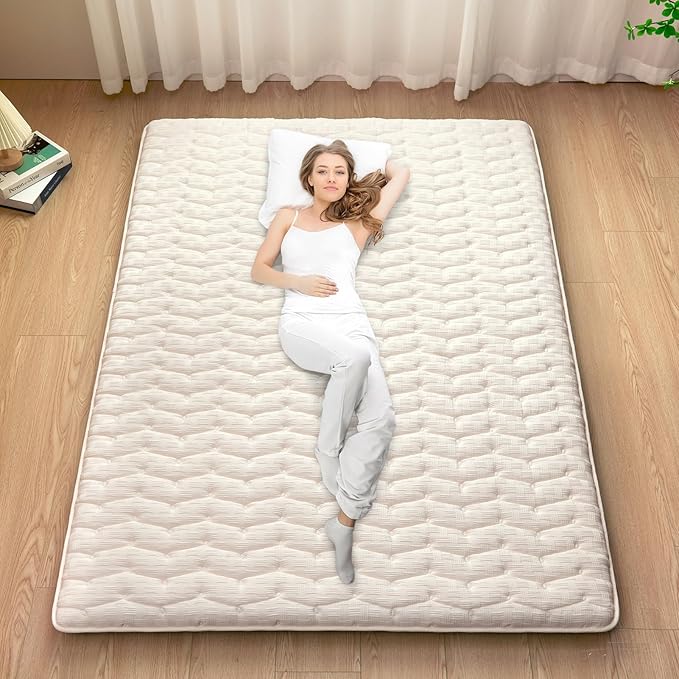 Premium Foam Japanese Futon Floor Mattress Queen Size 60"x 80",100% High Density Foam Comfortable Floor Mattress,3.5" Thicken Foldable Sleeping Pad,Dormitory Tatami Mat,for Adult and Kids(White)