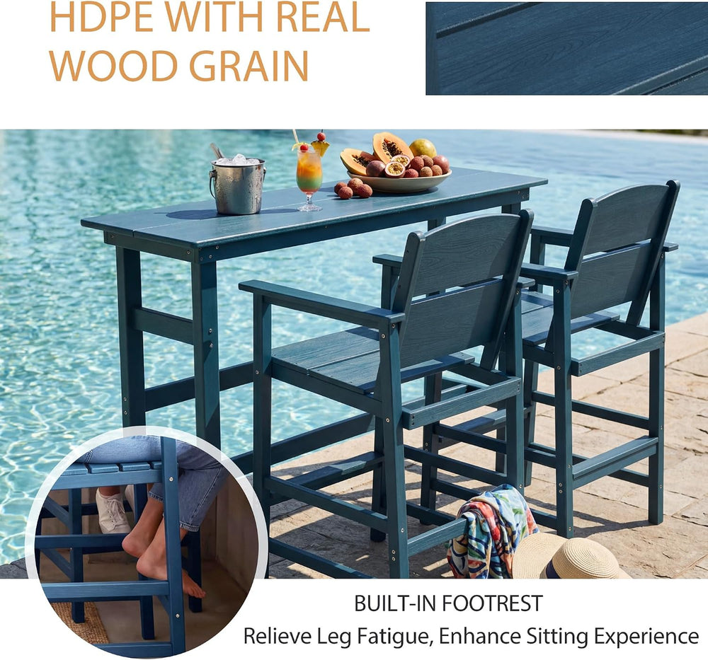 6 Pack Outdoor Bar Stools, HDPE Patio Bar Chairs with Armrests & Footrest...