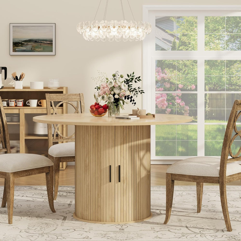 GarveeHome 47'' Round Dining Table with Hidden Storage for 4, Kitchen...