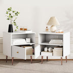 White Night Stand Set 2,Modern Bedside Table with Door and Open Storage,Fluted Nightstand and Wood End Side Table with Rose Gold Metal Legs and Handles for Bedroom,Living Room,White