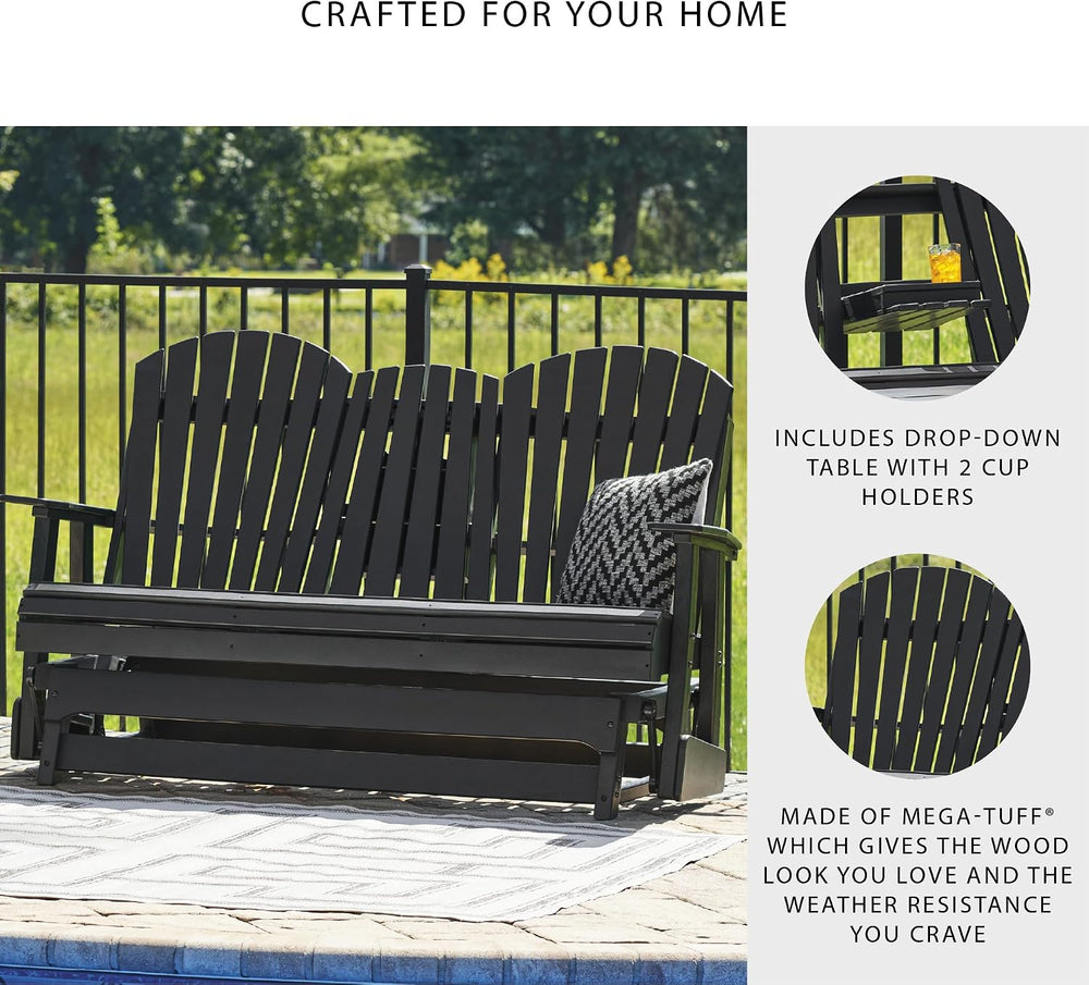 Signature Design by Ashley Hyland Wave HDPE Patio Glider Loveseat, Black