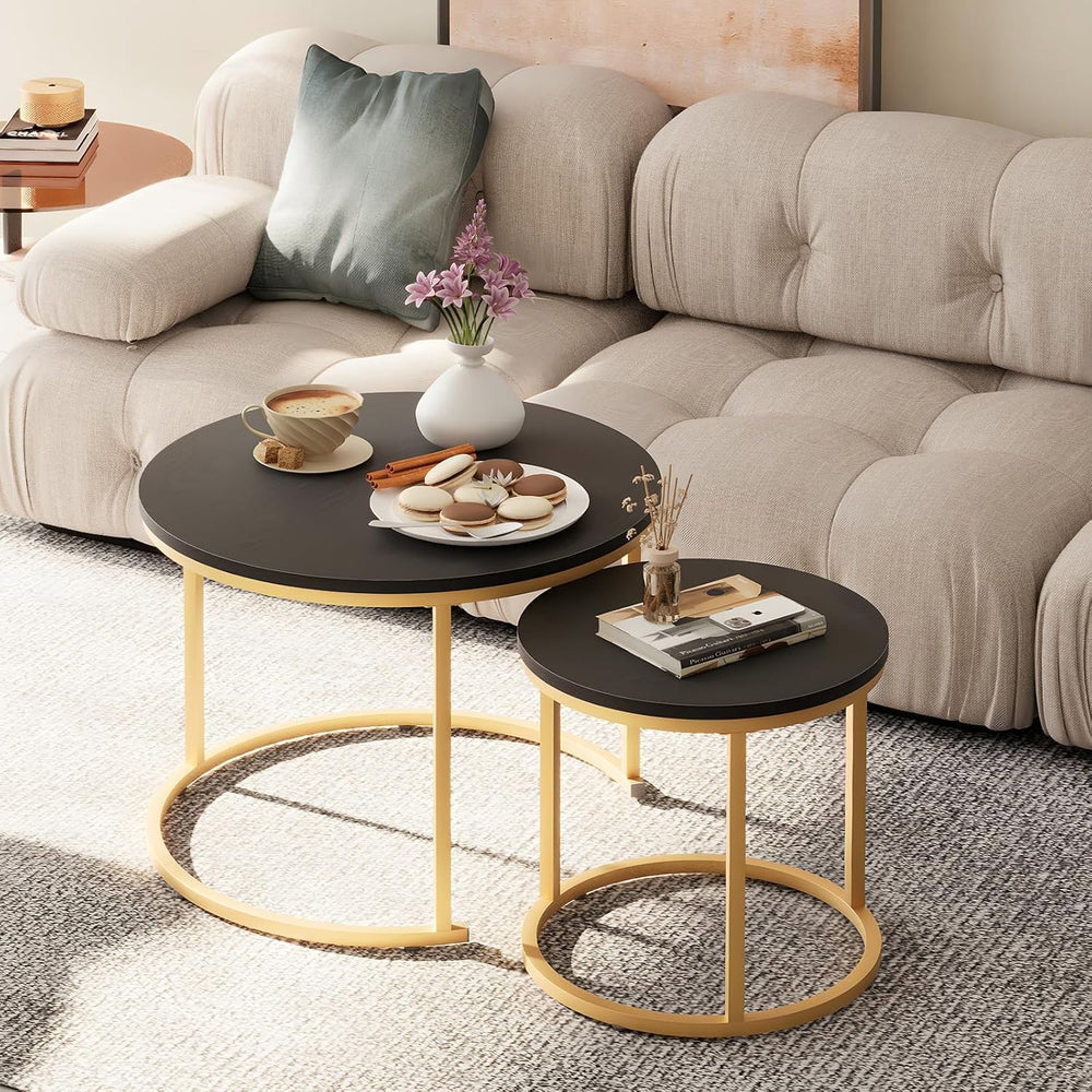 Garden 4 you Nesting Coffee Table, 23.6" Round Coffee Table Set of 2, Wo...