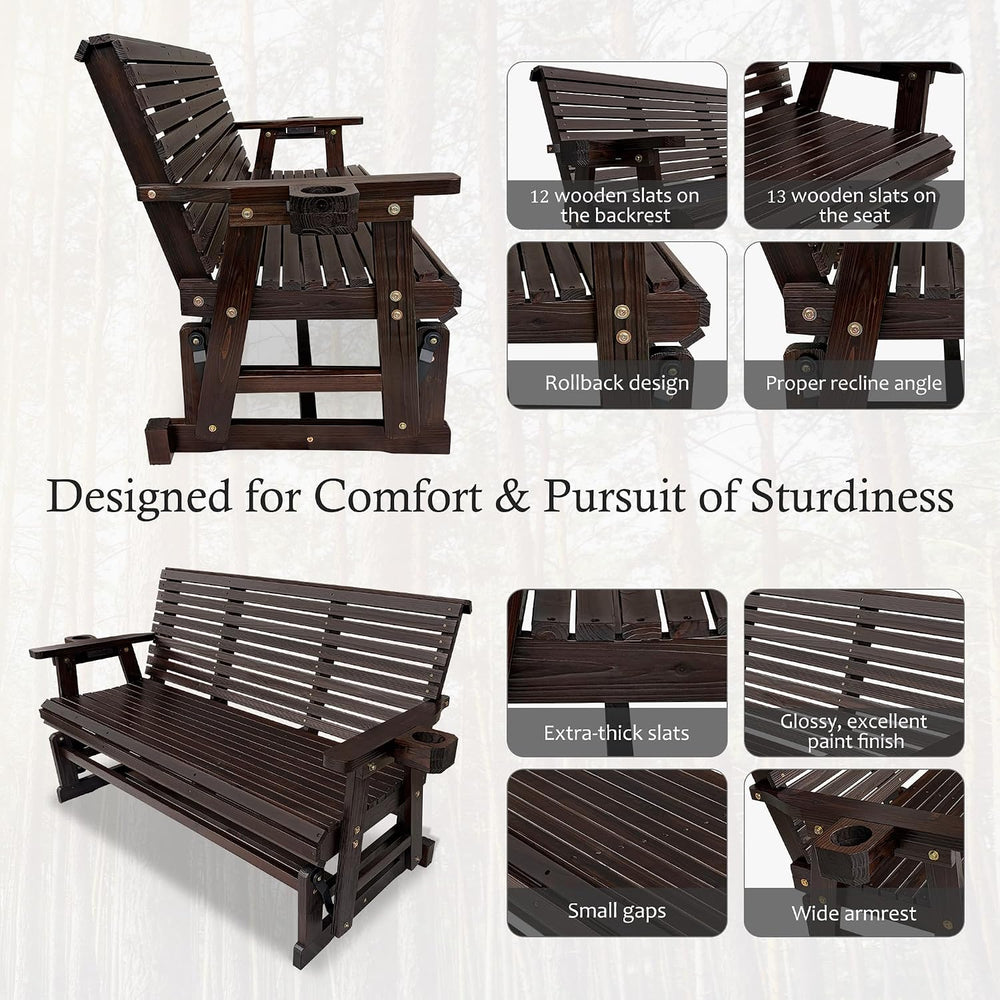 Fortune Candy Patio Glider with Cup Holders, Chocolate Tone, 3-Seater