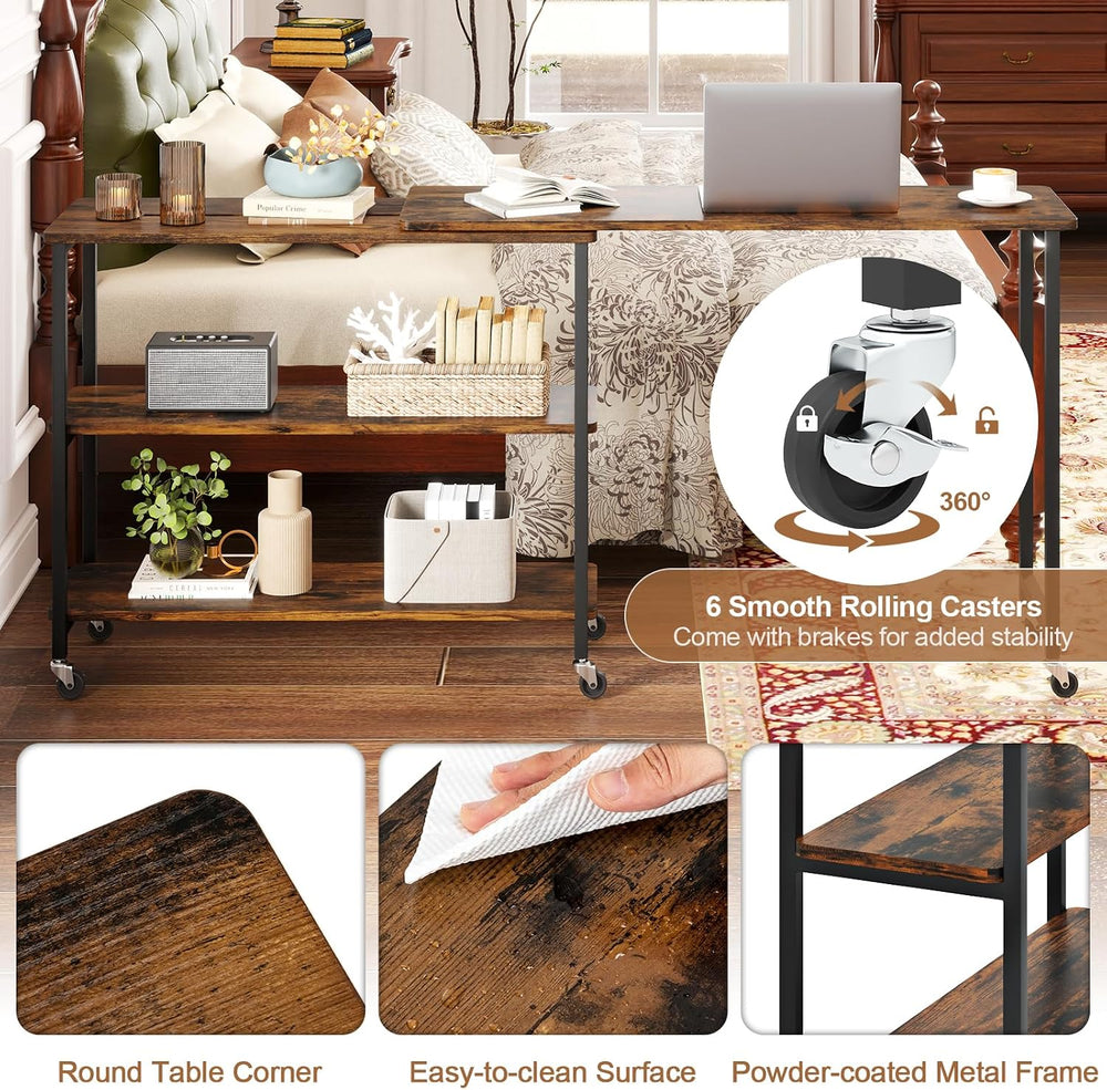 NAFORT 360° Rotating End Table with 6 Swivel Casters, Multi-Purpose Sofa Side...