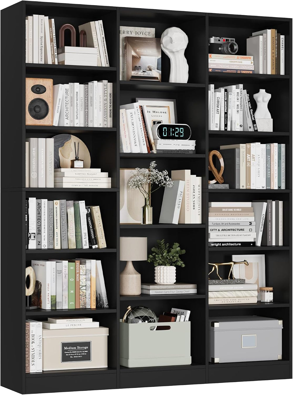 FACBOTALL Triple Wide Bookshelf, Large Bookshelf with 17 Display Shelves