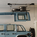 FLEXIMOUNTS Garage Ceiling Lifting Storage Rack, 4x4 Ft Heavy-Duty Metal Frame, Overhead Storage System With 350lbs Load Capacity, Matt Black