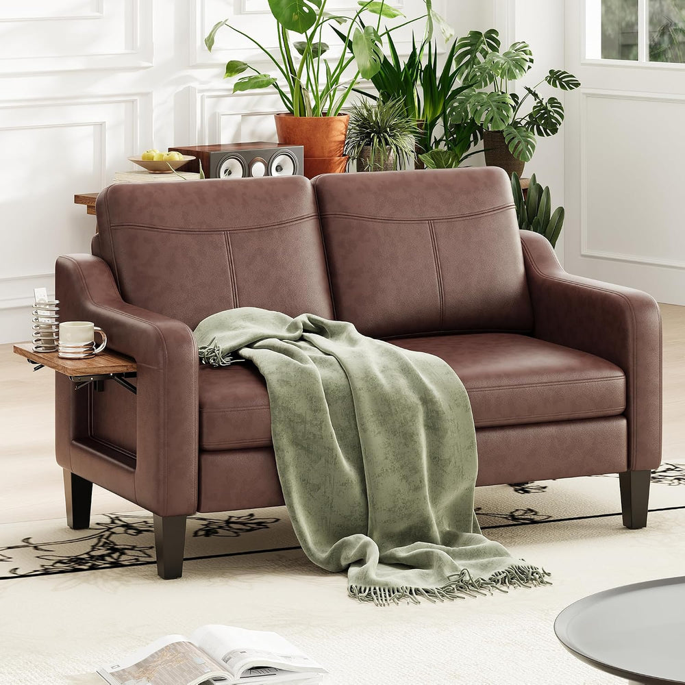 MALOL 51" Accent Chair Set of 2 with Foldable Side Table, Chocolate Brown