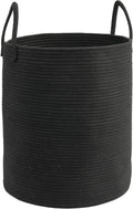 Woven Cotton Rope Laundry Basket, 15" x 20" Laundry Hamper, Black | Rope storage basket for dirty clothes, toys and blankets. Perfect for bathroom, baby nursery and living room storage.
