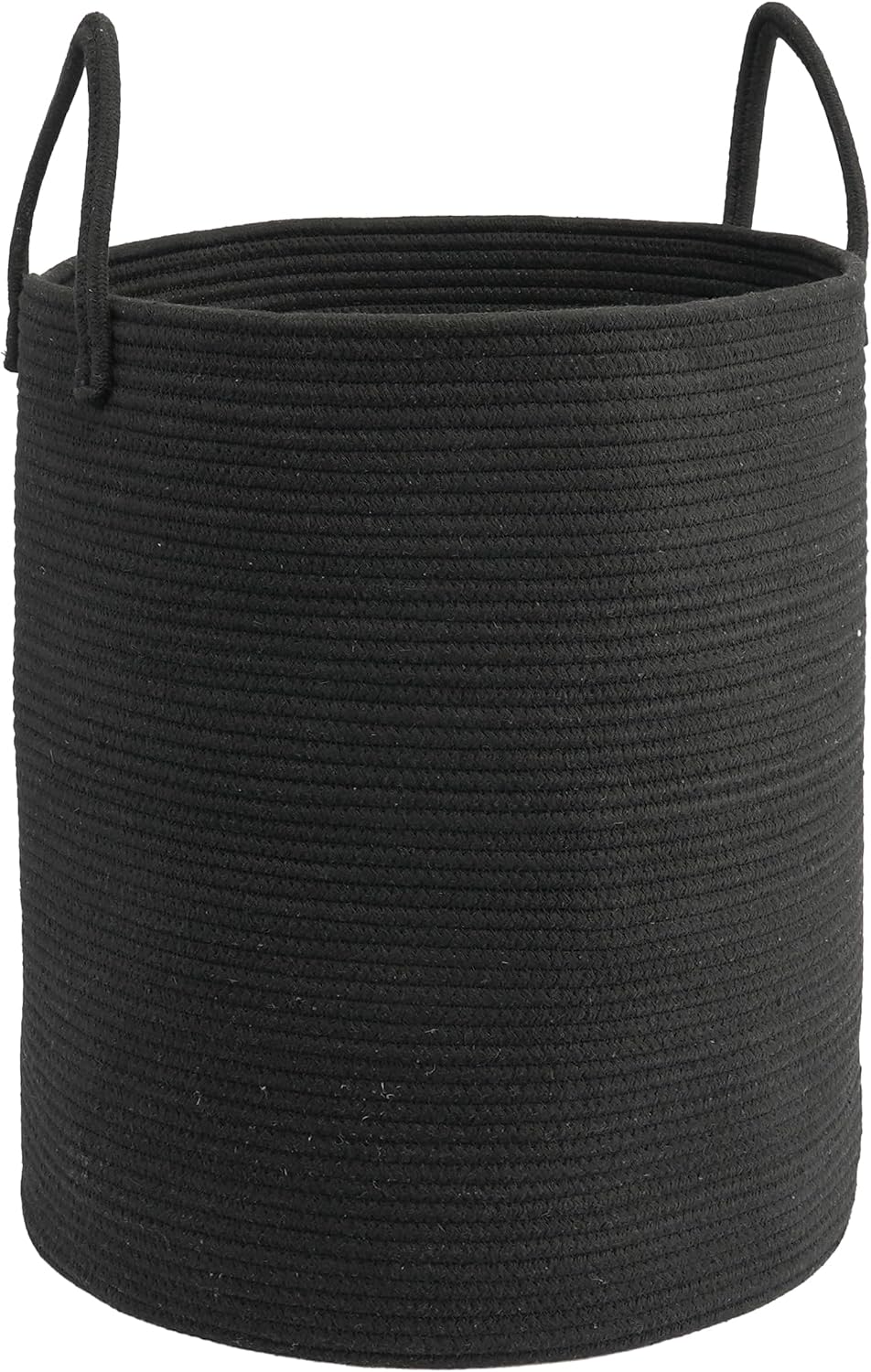 Woven Cotton Rope Laundry Basket, 15" x 20" Laundry Hamper, Black | Rope storage basket for dirty clothes, toys and blankets. Perfect for bathroom, baby nursery and living room storage.