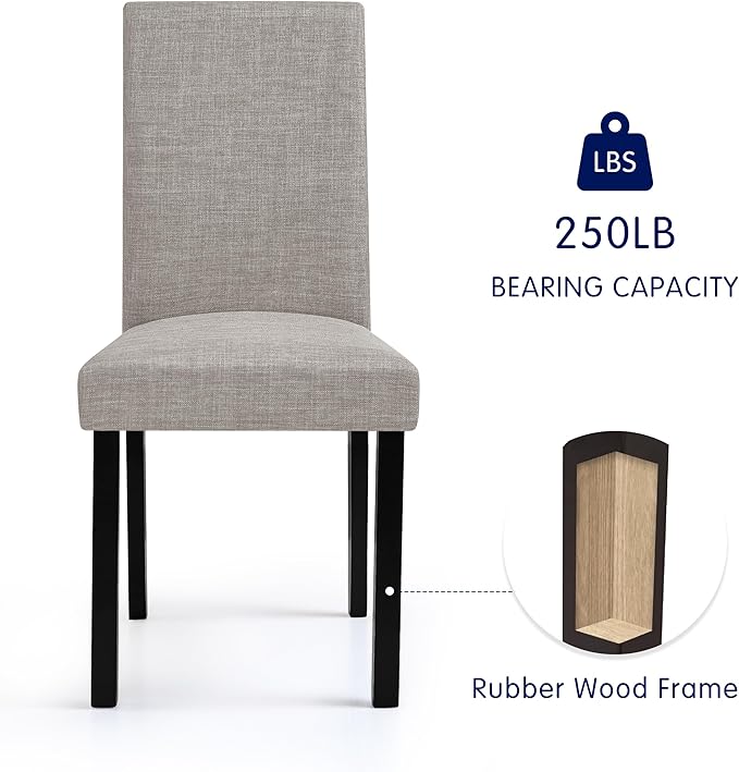 CHUN YI Upholstered Dining Chairs Set of 2, Fabric Dining Room Chairs with Solid Wood Legs, Modern Parson Chairs for Kitchen, Restaurant, Hotel, Light Gray