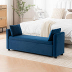 55" Navy Storage Bench for Bedroom King Size Bed, Velvet | Long Ottoman, Modern End of Bed Bench, with Arm, Upholstered, For Bedroom/Living Room/Window/Entryway