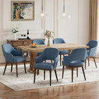 Wooden Dining Chairs Set of 6, Modern Fabric Upholstered Dining Room Chair, Kitchen Side Chairs, Farmhouse Dinner Chair with Open Back for Kitchen, Blue