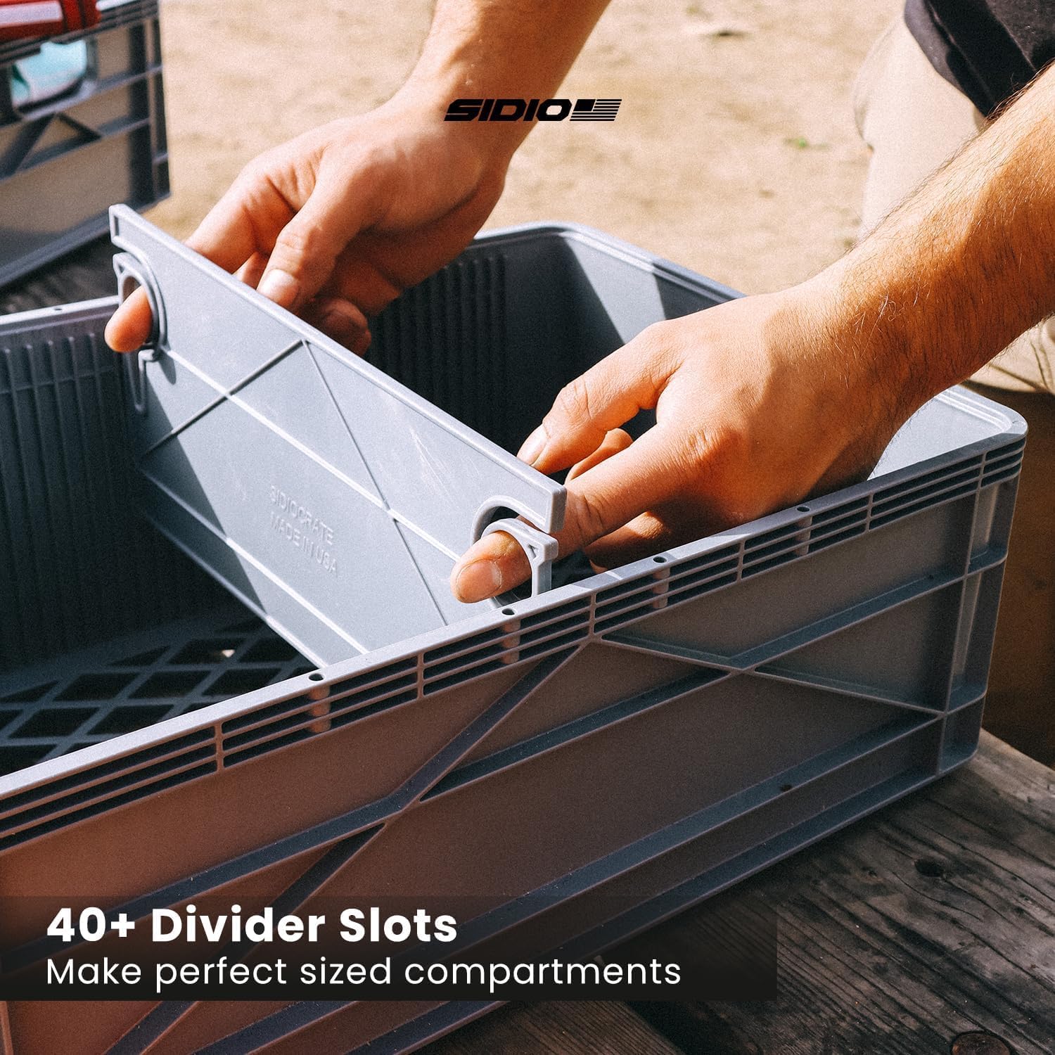 SIDIO Quarter Crate 4 Pack of Stackable Storage Bins - Organizer Bins with Dividers for Garage Organization, Home Storage - Heavy Duty Plastic Containers - 19.16” x 12.75”x 4.57” (Slime)