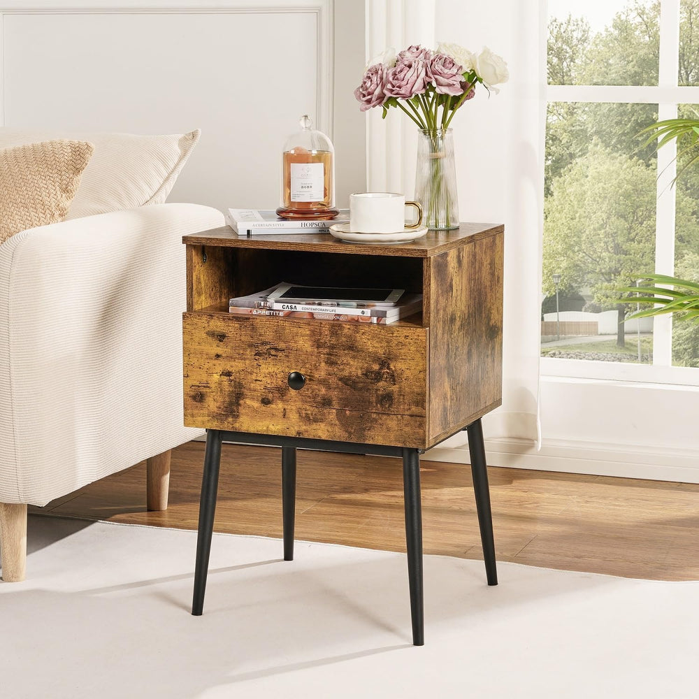 VECELO Modern Wood Night Stand,Square End Table Side Table with Drawer and St...