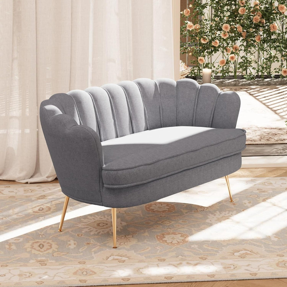 59'' Loveseat Sofa, Modern Chenille 2-Seater Sofa with Golden Legs, C...