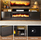 oneinmil 70 Inch Electric Fireplace TV Stand with Power Outlets, Modern Entertainment Center with LED Lights & Storage Cabinets for 80 Inch TVs, Media Console Table for Living Room, Black
