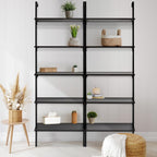 happimess MSH1001A Madera 72.05" Classic Industrial 5-Shelf Wood Wall-Mounted Open Ladder Bookcase with Metal Frame, Black