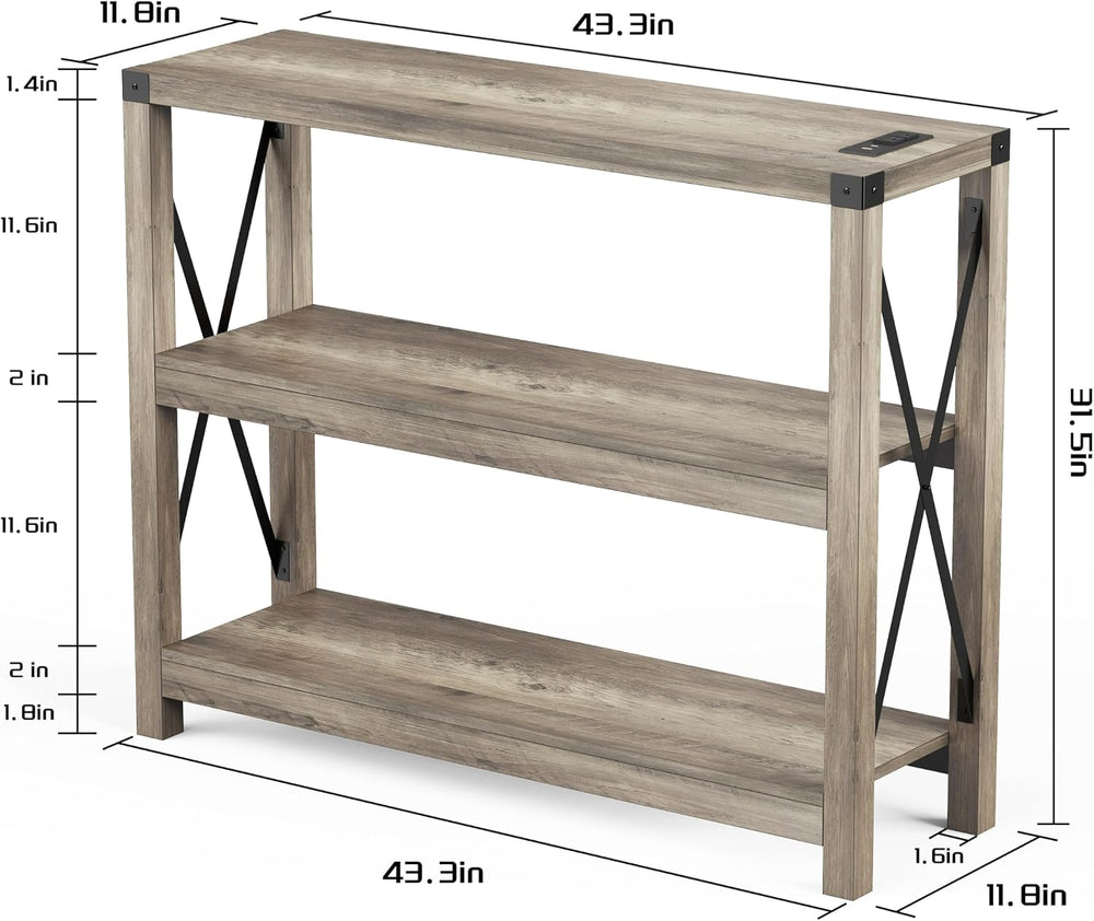 Entryway Table with Outlets and USB Ports, Console Table with 3-Tier Open Sto...