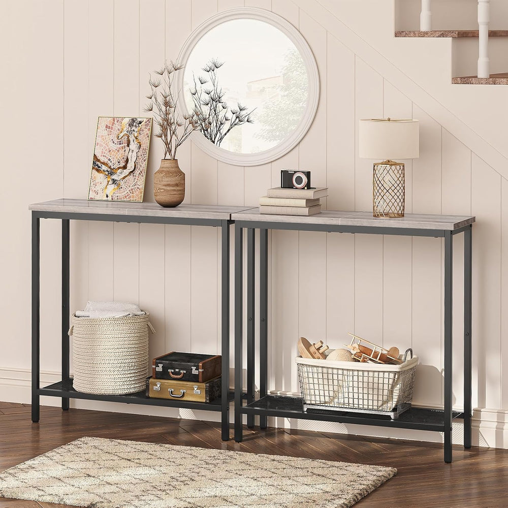 HOOBRO 29.5" Narrow Console Table, Small Entryway Table with Shelf, 2 Ti...