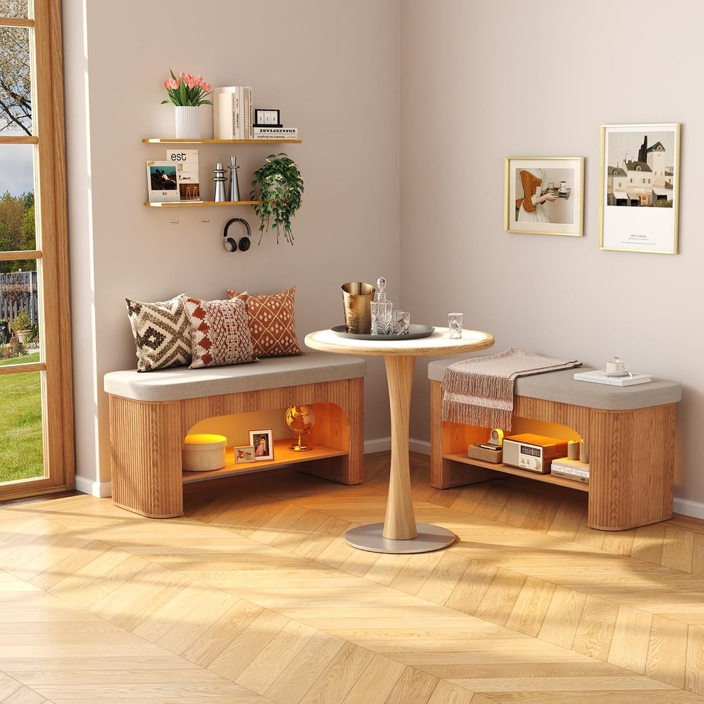 HOMEFORT 40.2" Fluted Storage Bench with Built-in LED Light, Flip-Top Sh...