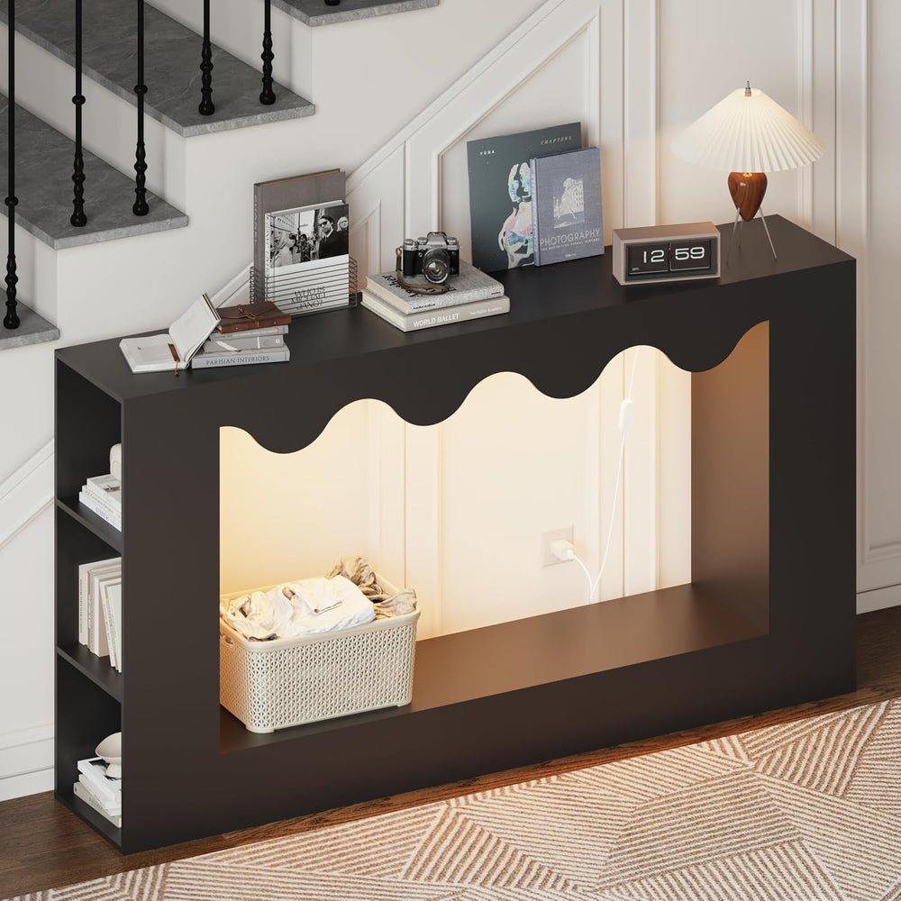 63-Inch Smart Console Table with App & Button Controlled RGB Lights, Wavy...