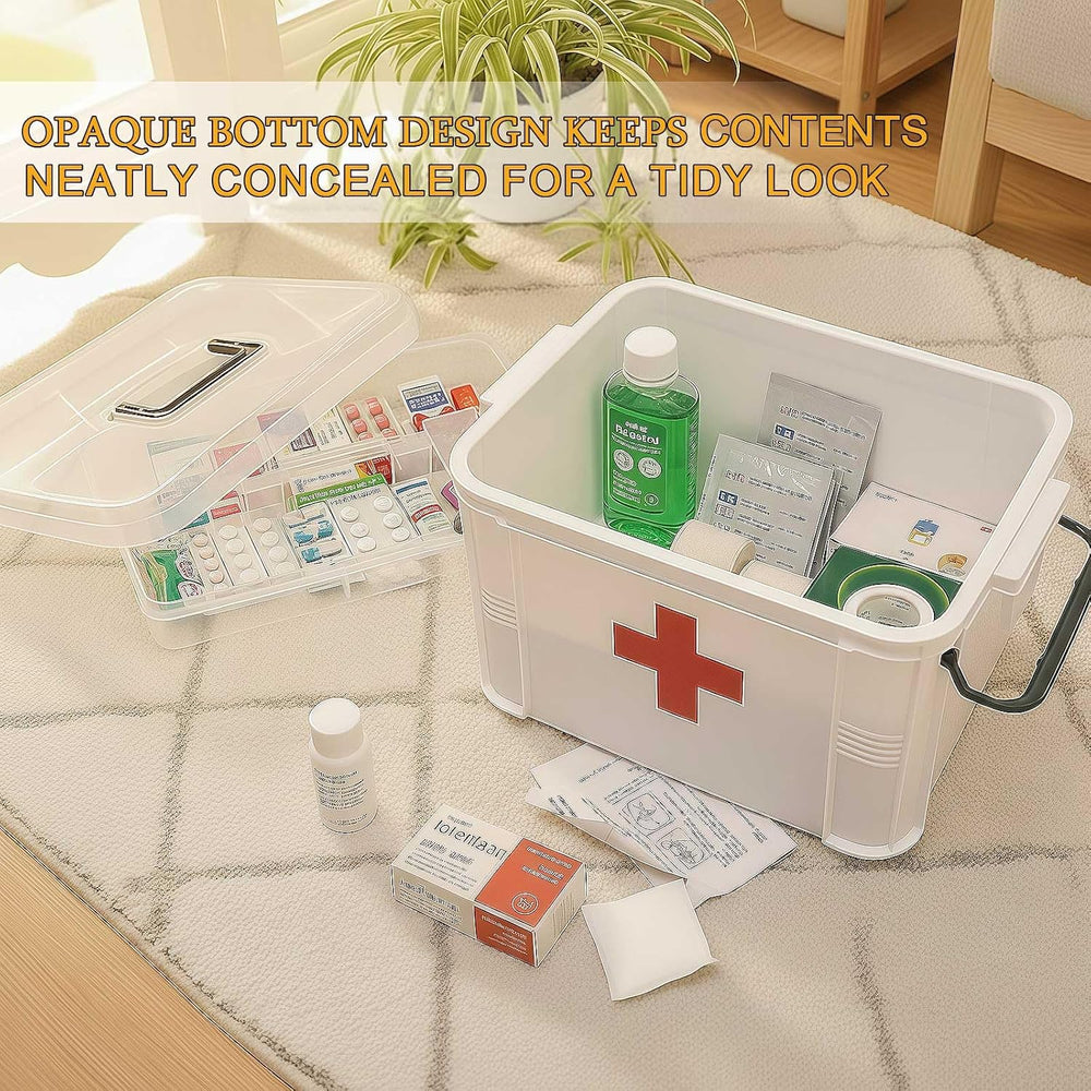 15QT Clear Medicine Organizer Box with Handle, Plastic Medicine Container wit...