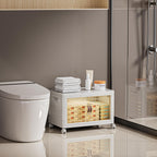 68 QT / 17 Gal White Storage Bins with 1 Lid - Collapsible Stackable Cabinet Organizer w/Wheels & Magnetic Doors, Plastic Storage Box for Office Closet Organization