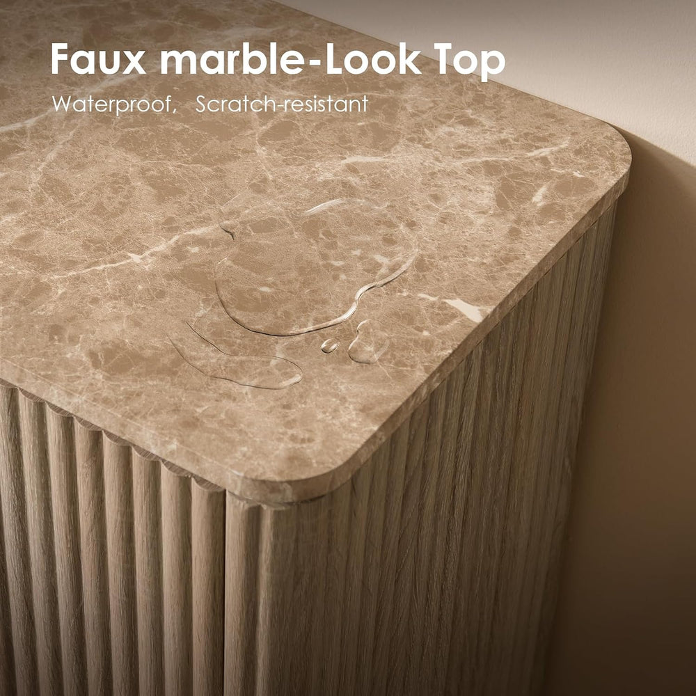 Fluted Nightstands Set 2 with Faux Marble Top, Modern Bedside Table | FSC-Cer...