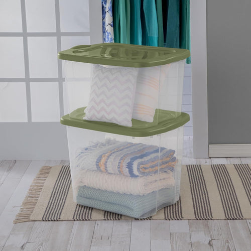 (2 pack) 70 Quart Heavy-Duty Plastic Storage Bin with Full-Grip Handles and Lids,Green Clear Stackable Storage Bins for Hoilday Decor|Garage Organization