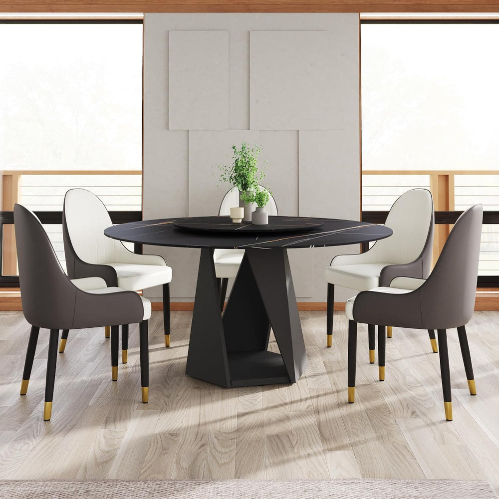 Montary 7 Piece Modern Dining Table Chairs Set of 6, Round 59" D Faux Ma...