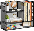Marbrasse 3-Tier Desk Shelf Organizer with Handle, Desktop Bookshelf File Holder, Mesh Display Shelf Organizer Storage Rack for Office, Home, Supplies, Kitchen (Black)