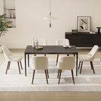 Upholstered Dining Chairs Set of 6, Modern Fabric Kitchen Chairs with Back, Wood Legs for Kitchen Dining Room Restaurant, Beige