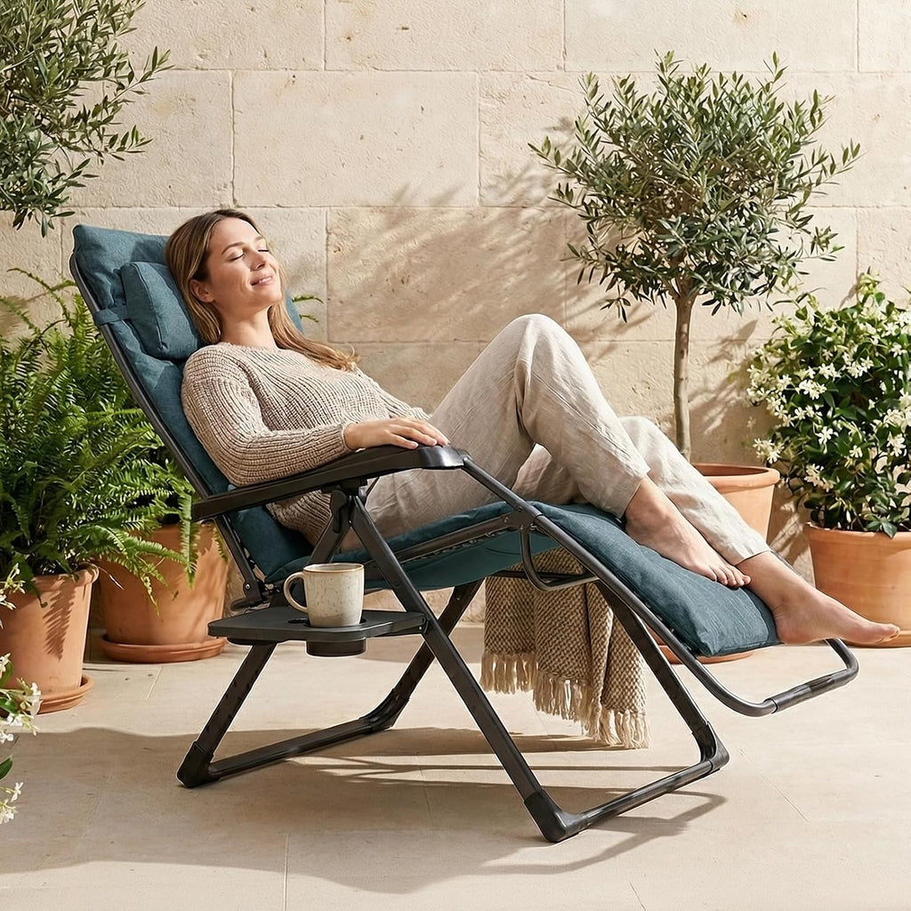 EVER ADVANCED Aluminum Zero Gravity Chair, 2.4" Padded, 350 lb Capacity | Oversized Reclining Lounge Chair with Adjustable Headrest and Side Table, Foldable for Camping, Patio, Lawn and Indoor Use
