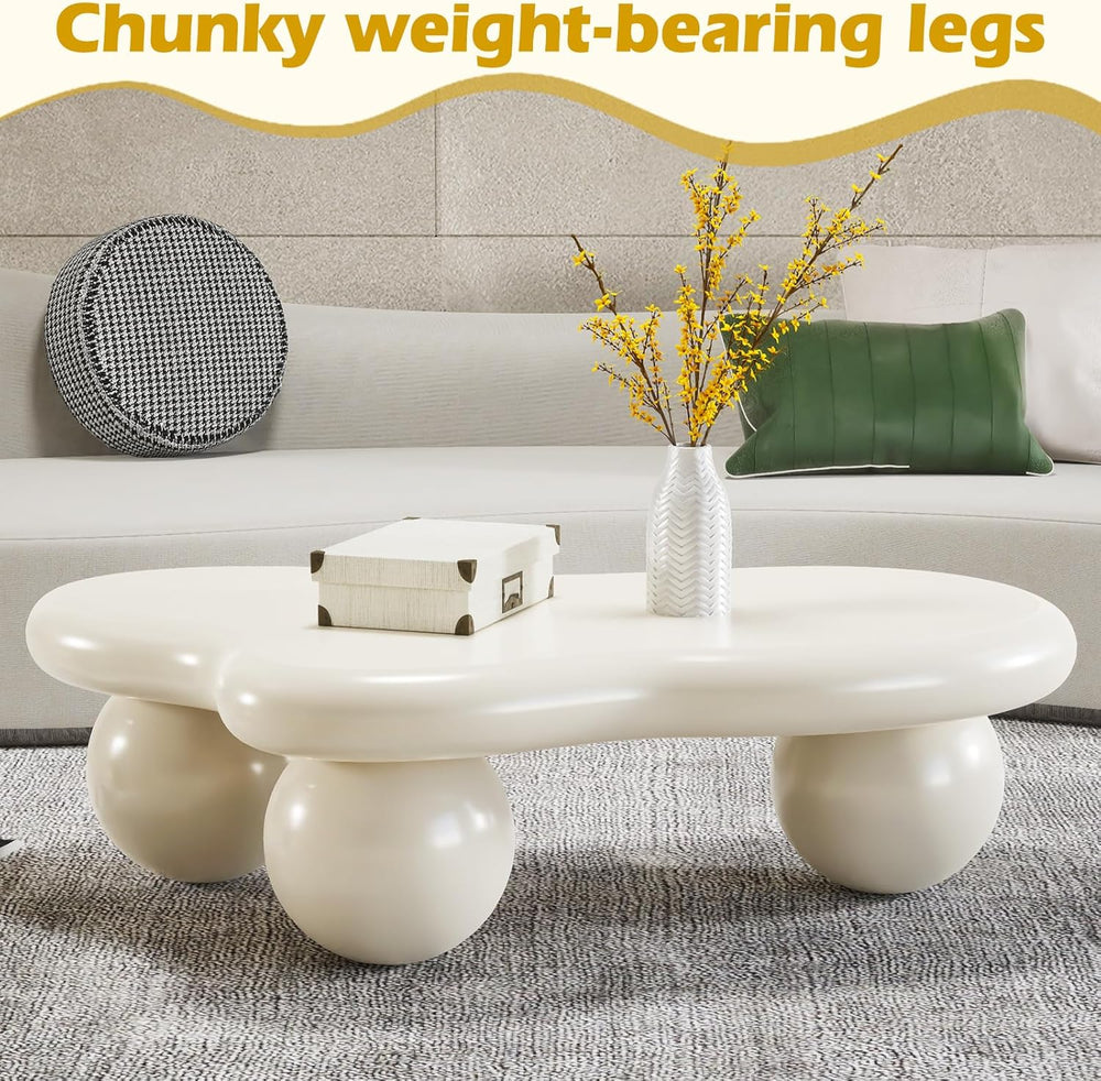 40" Modern White Coffee Table Cloud Shape Low Center Table Cute Irregula...