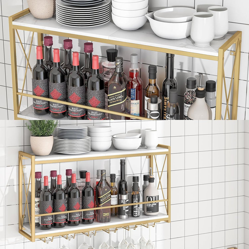 Dokser Wine Rack Wall Mounted Shelf - 2 Tier Wine Bottle Holder for Kitchen |...