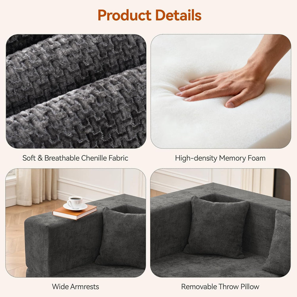 MONVANE 103'' Modular Sectional Sofa, Comfy Chenille Cloud Couch with...