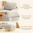 Vesgantti 38.5" Accent Chair with Movable Ottoman, Comfy Corduroy Armchair with Spring Cushion, Reading Chair with Ottoman, Modern Single Sofa for Living Room, Bedroom and Apartment, Light Gray