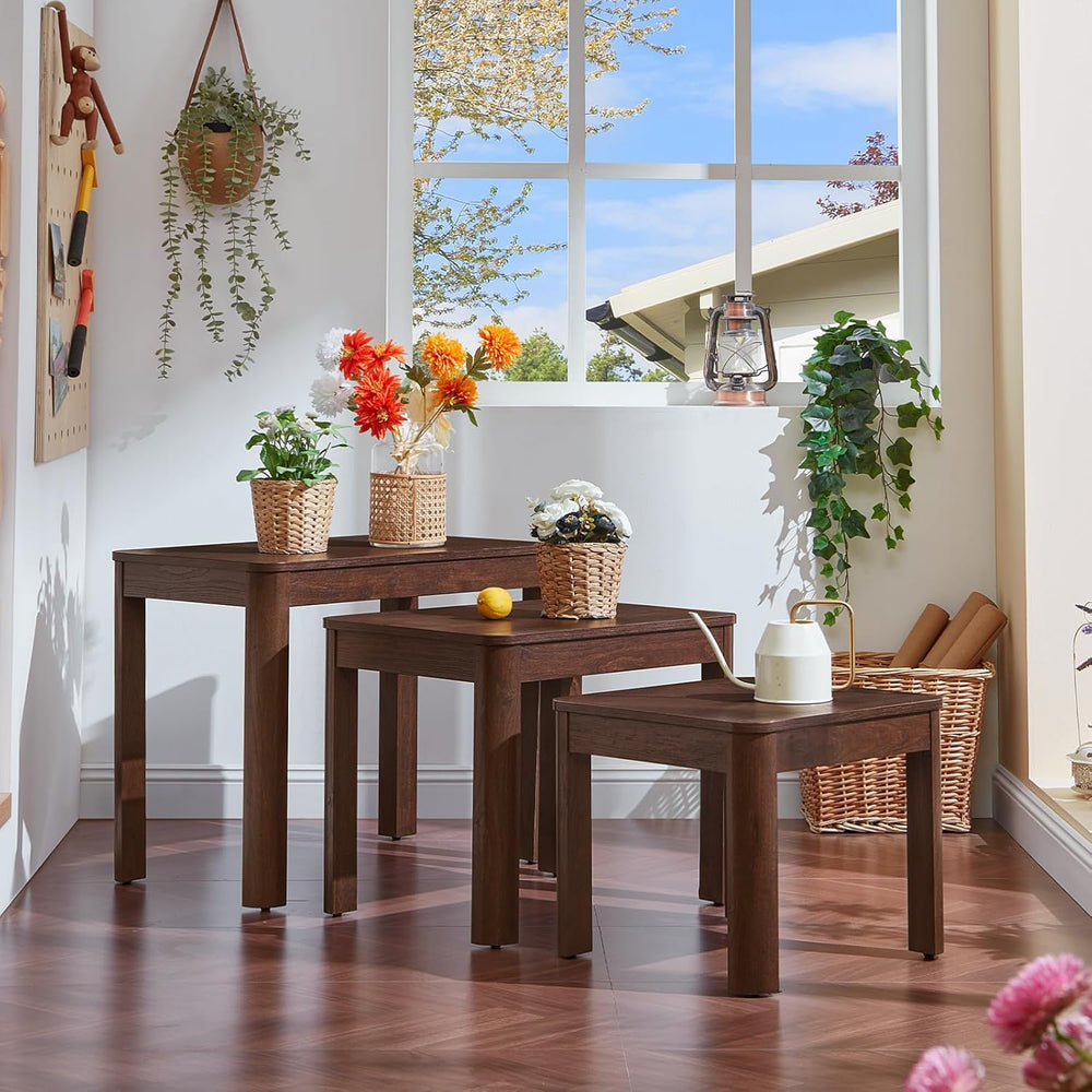 Joaxswe Farmhouse Nesting Tables Set of 3, Walnut | Nesting Side Tables with ...